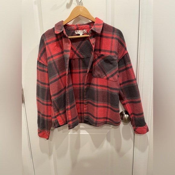 PINK ROSE Brushed Windowpane Plaid Long-Sleeve Flannel Shirt Sz M - Picture 5 of 8